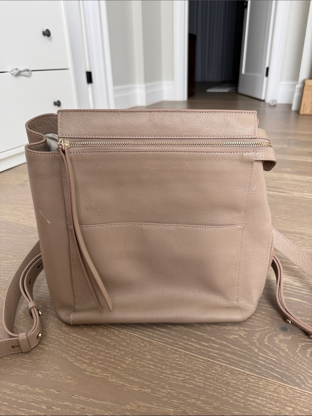 Stylish Nude Leather Crossbody Backpack - Neutral Beige